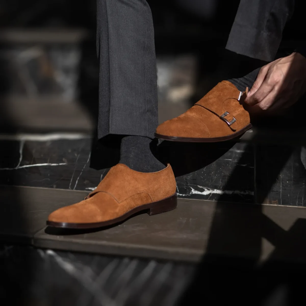 Danvers Brown Suede Leather Double Monk Strap Shoes