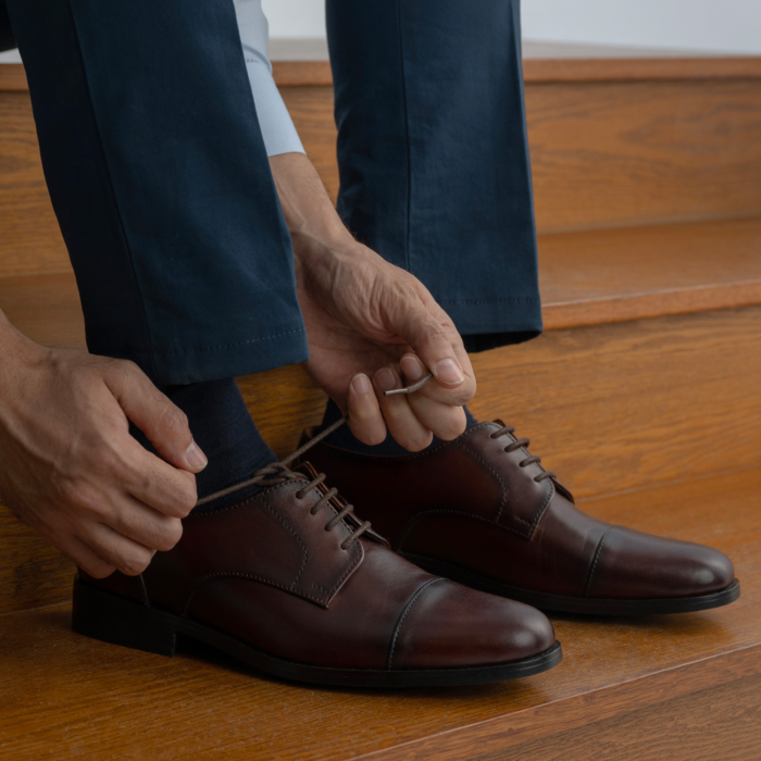 Attorney Derby Burnished Brown Leather Shoes - StudGuard