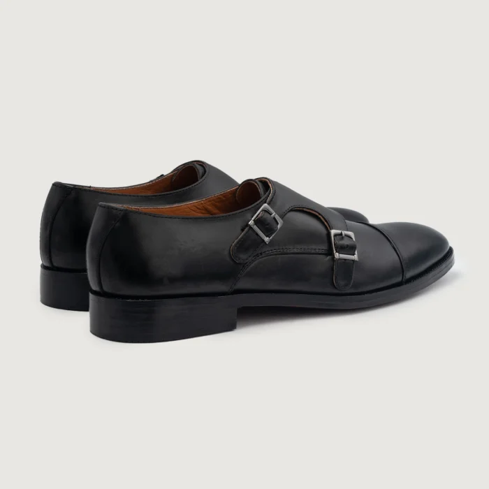 Boston Double Monk Strap Black Leather Shoes