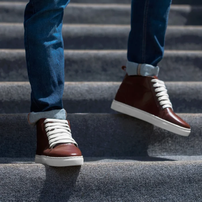 Marty High Top Maroon Leather Sneakers