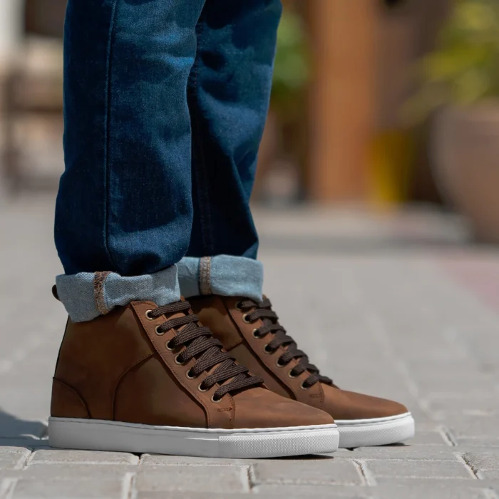 Marty High Top Pull-up Brown Leather Sneakers