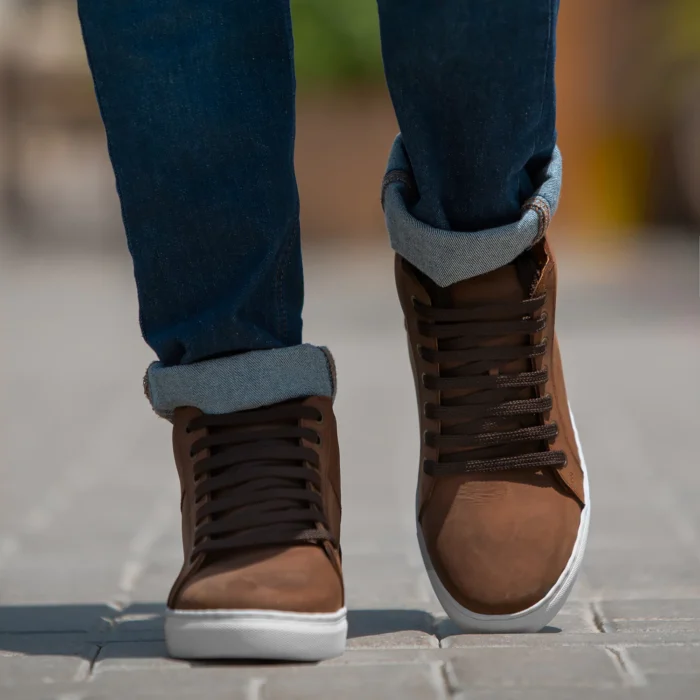 Marty High Top Pull-up Brown Leather Sneakers