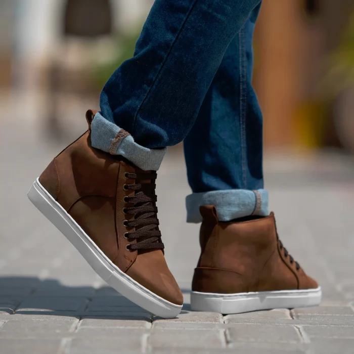 Marty High Top Pull-up Brown Leather Sneakers