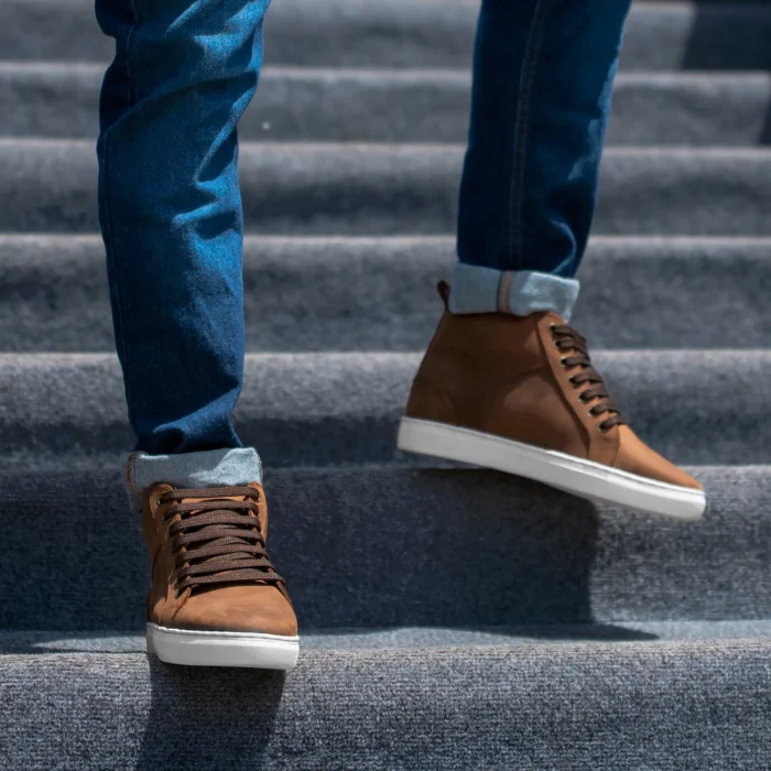 Marty High Top Pull-up Brown Leather Sneakers