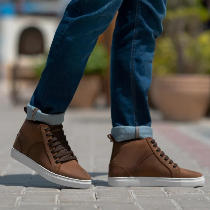 Marty High Top Pull-up Brown Leather Sneakers