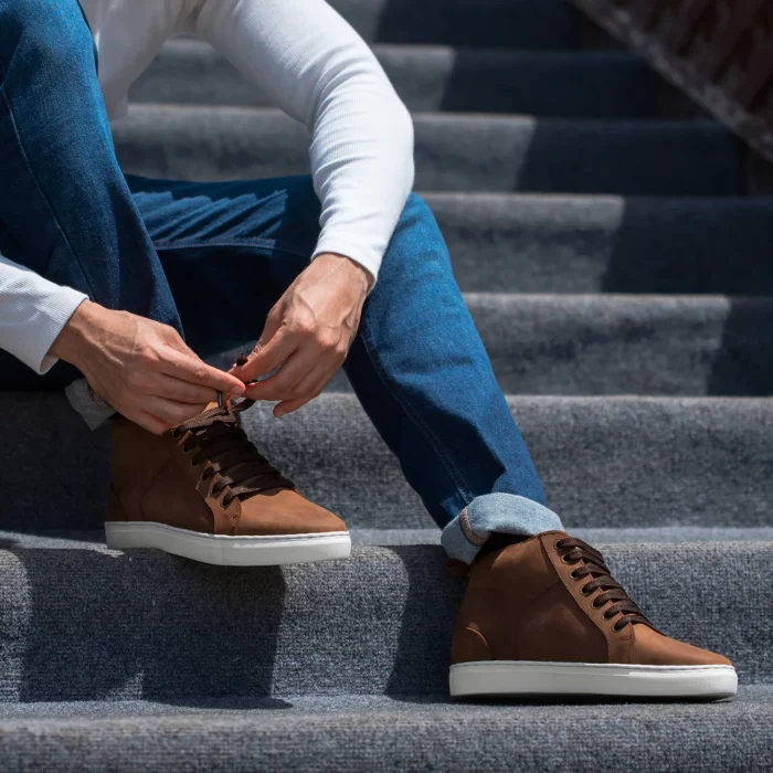 Marty High Top Pull-up Brown Leather Sneakers