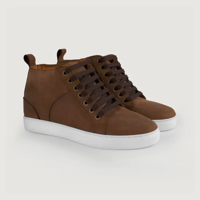 Marty High Top Pull-up Brown Leather Sneakers