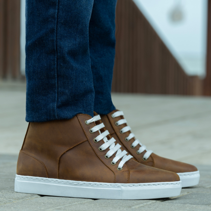 Marty High Top Burnt Copper Pullup Leather Sneakers