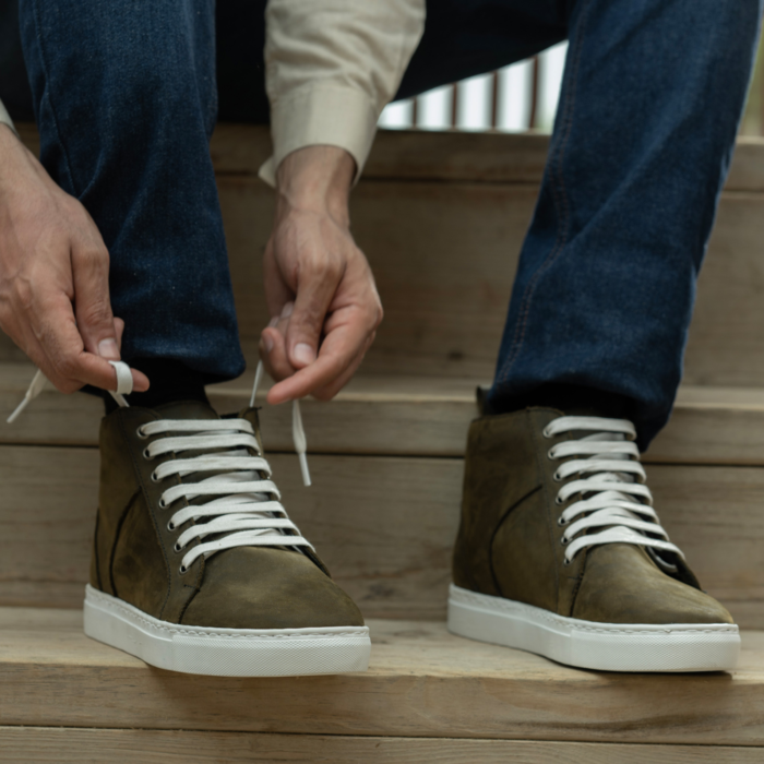 Marty High Top Olive Pullup Leather Sneakers