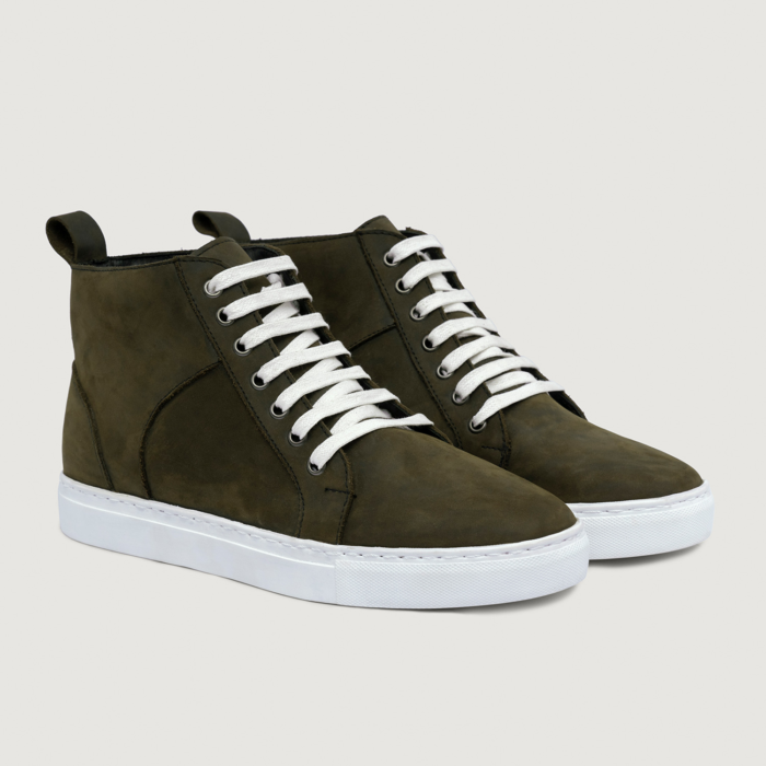 Marty High Top Olive Pullup Leather Sneakers