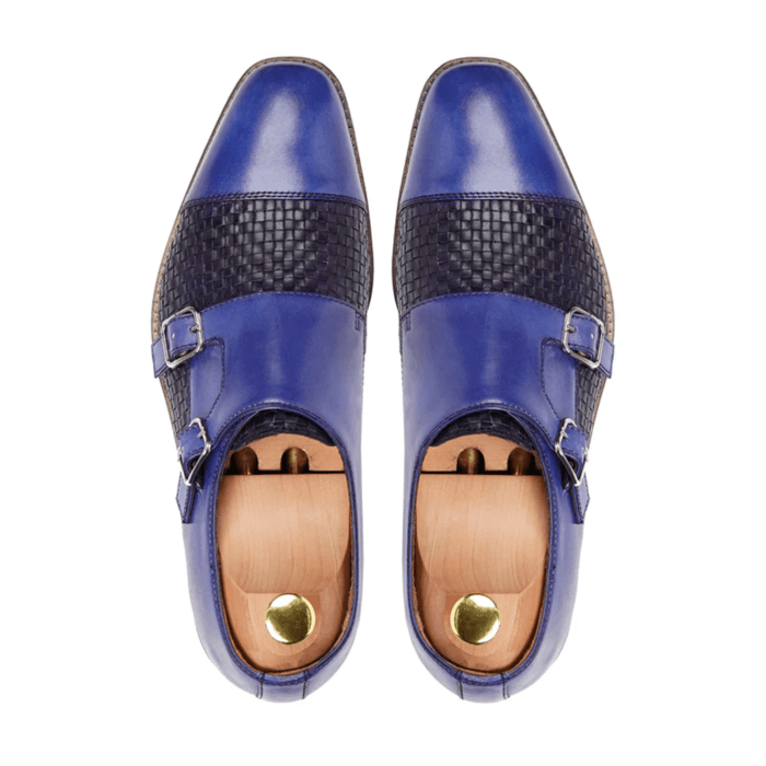 Alingsas - Men's Blue Hand Woven Calf Leather Double Monkstrap