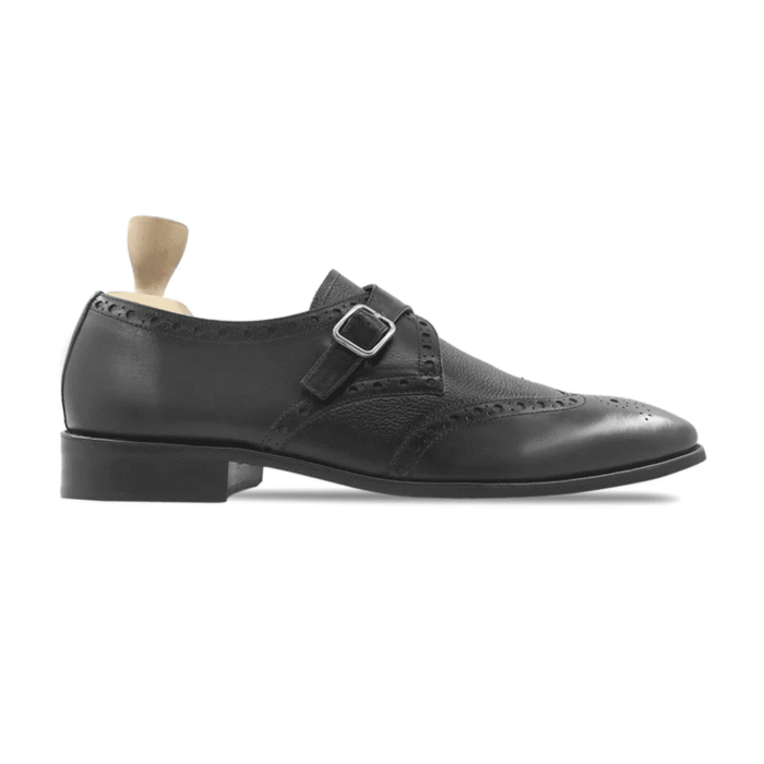 Alton Black Leather Single Monk Strap Shoes