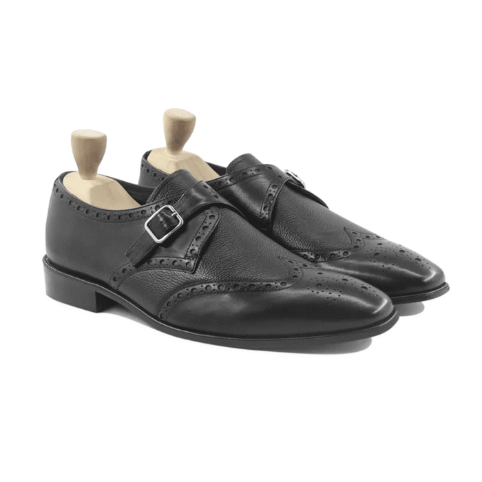 Alton Black Leather Single Monk Strap Shoes
