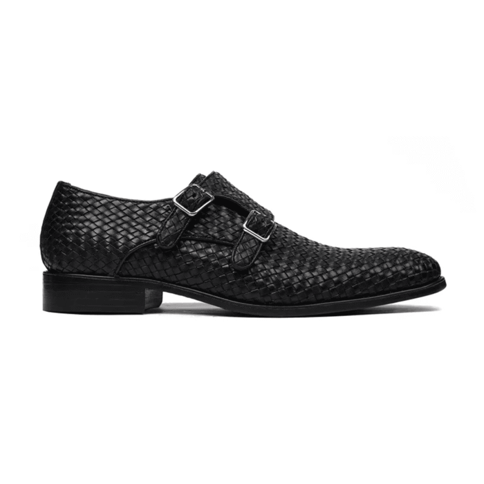 Berlin Black Hand Woven Leather Double Monk Strap Shoes