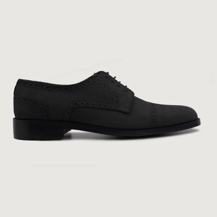 Boston Black Nubuck Leather Derby Shoes