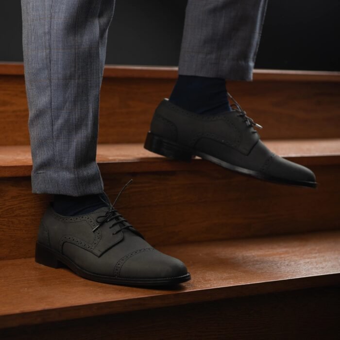 Boston Black Nubuck Leather Derby Shoes