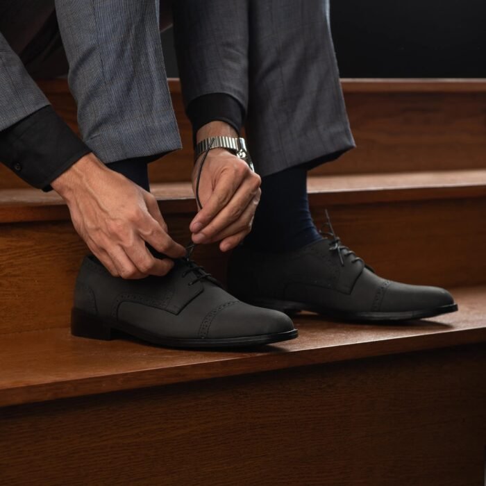 Boston Black Nubuck Leather Derby Shoes