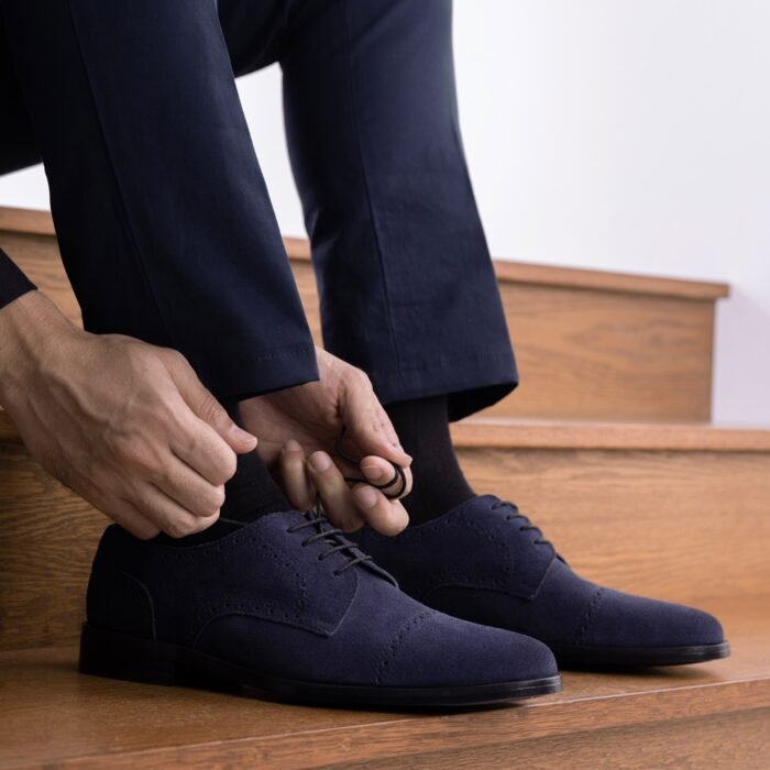 Boston Blue Suede Leather Derby Shoes - StudGuard