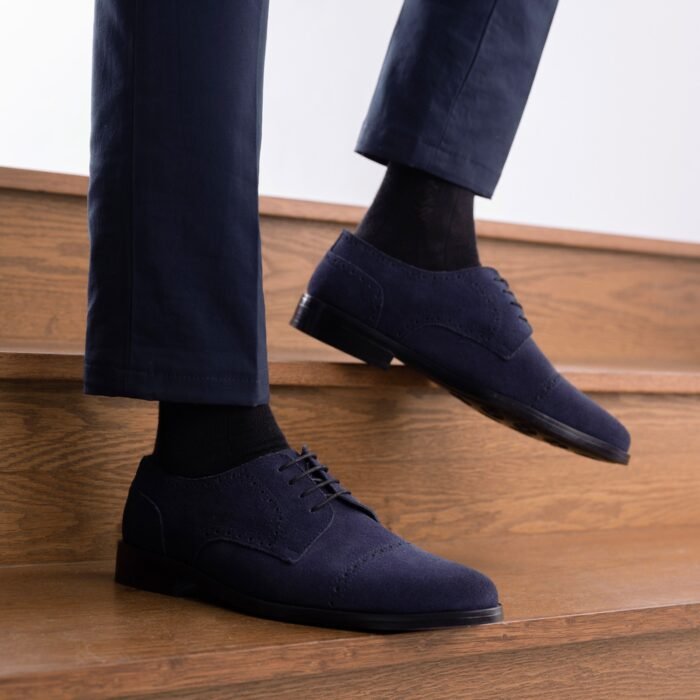 Boston Blue Suede Leather Derby Shoes - StudGuard