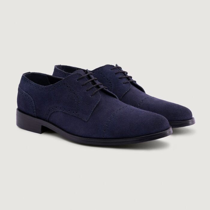 Boston Blue Suede Leather Derby Shoes - StudGuard