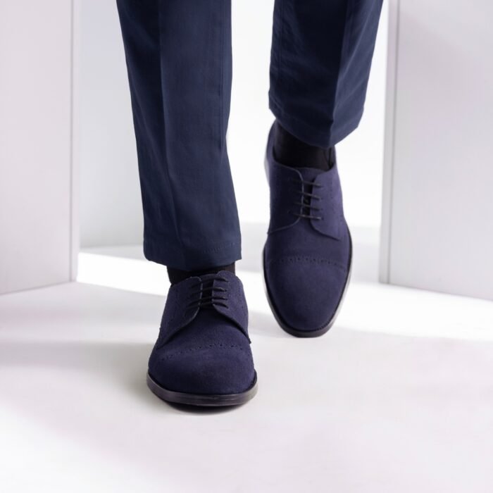 Boston Blue Suede Leather Derby Shoes - StudGuard