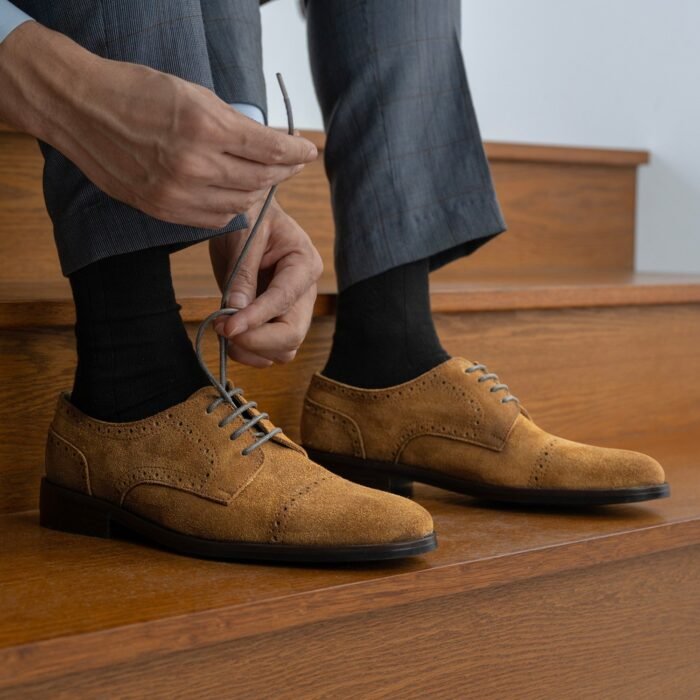Boston Brown Suede Leather Derby Shoes - StudGuard