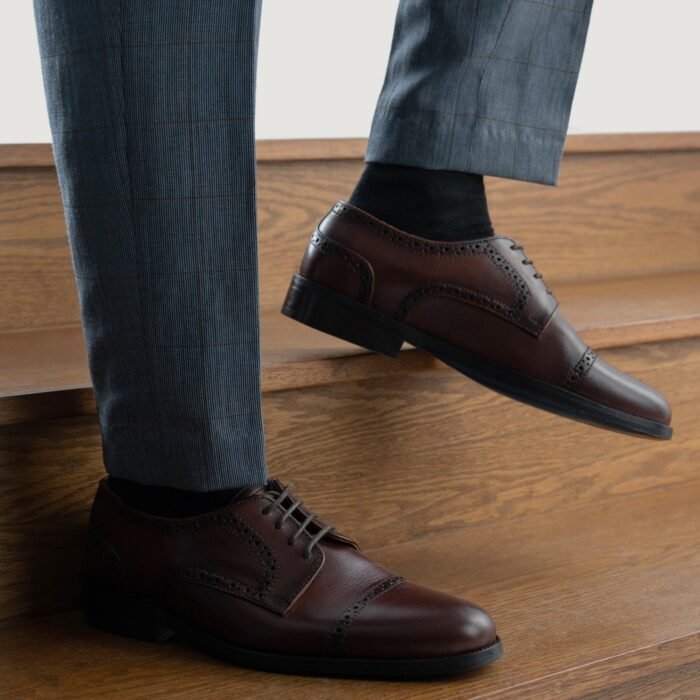 Boston Burnished Brown Leather Derby Shoes