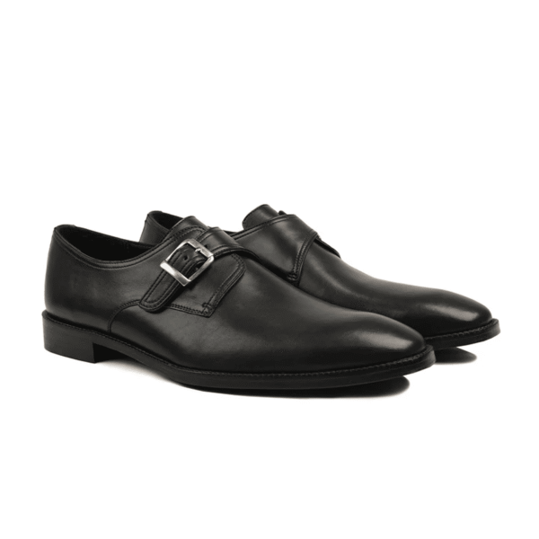 Bristol Black Leather Single Monk Strap Shoes