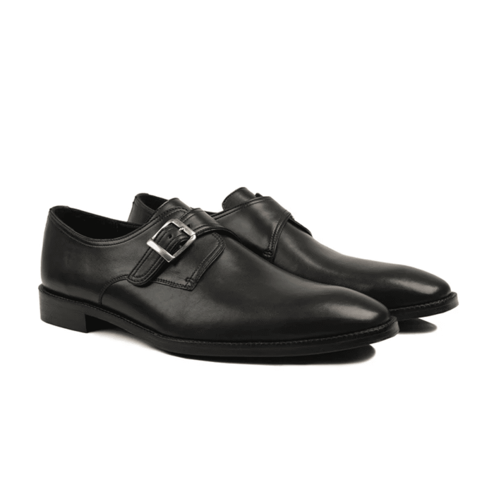 Bristol Black Leather Single Monk Strap Shoes