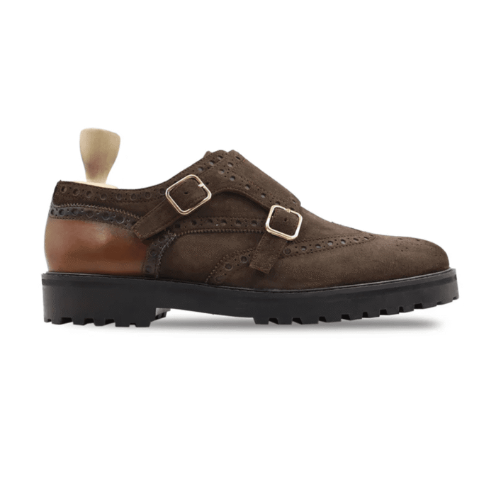 Cairo Dark Brown Kid Suede Double Monk Strap Shoes