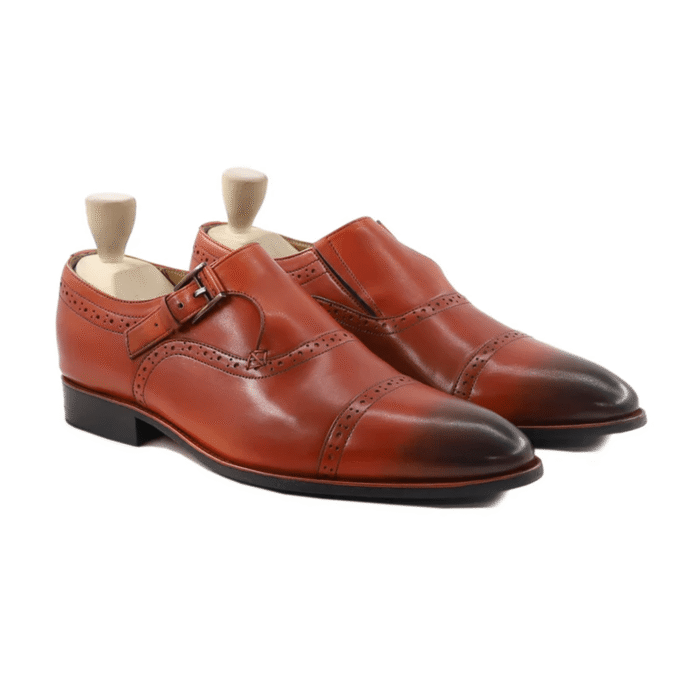 Chester Orange Tan Leather Single Monk Strap Shoes