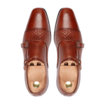 Cripple Reddish Brown Hand Woven Leather Double Monk Strap Shoes