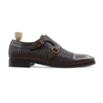Dalton Dark Brown Hand Woven Leather Double Monk Strap Shoes