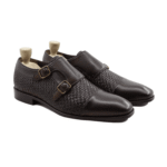 Dalton Dark Brown Hand Woven Leather Double Monk Strap Shoes