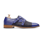 Danbury Blue Hand Woven Leather Double Monk Strap Shoes