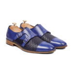 Danbury Blue Hand Woven Leather Double Monk Strap Shoes