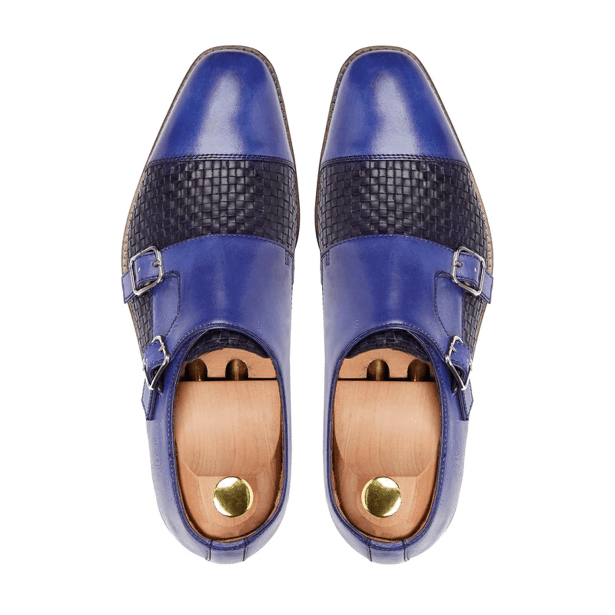 Danbury Blue Hand Woven Leather Double Monk Strap Shoes