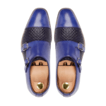 Danbury Blue Hand Woven Leather Double Monk Strap Shoes