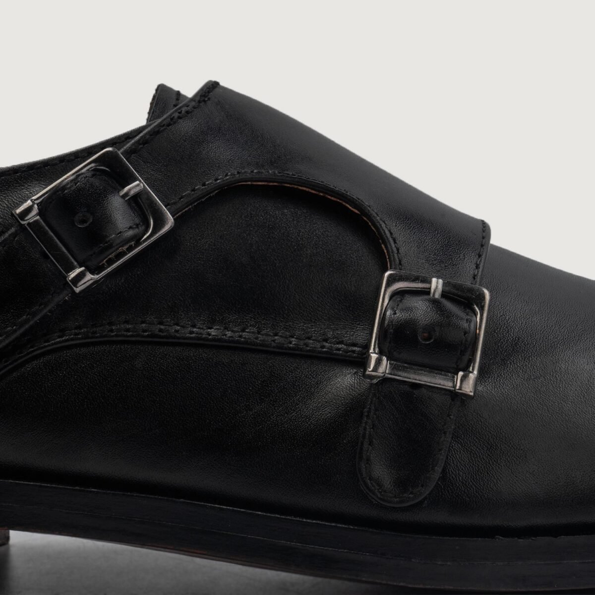 Danvers Black Leather Double Monk Strap Shoes