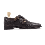 Darien Dark Brown Hand Woven Leather Double Monk Strap Shoes