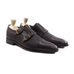Darien Dark Brown Hand Woven Leather Double Monk Strap Shoes