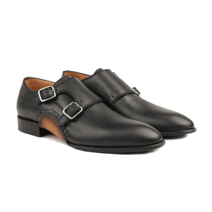 Decatur Black Leather Double Monk Strap Shoes