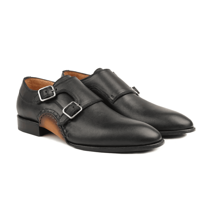 Decatur Black Leather Double Monk Strap Shoes