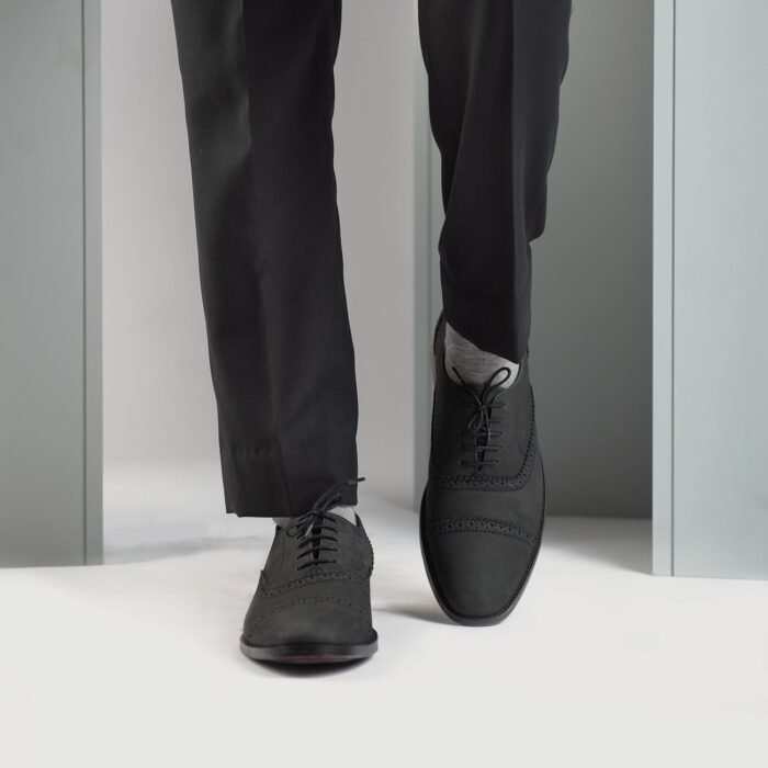 Detroit Black Nubuck Leather Oxford Shoes