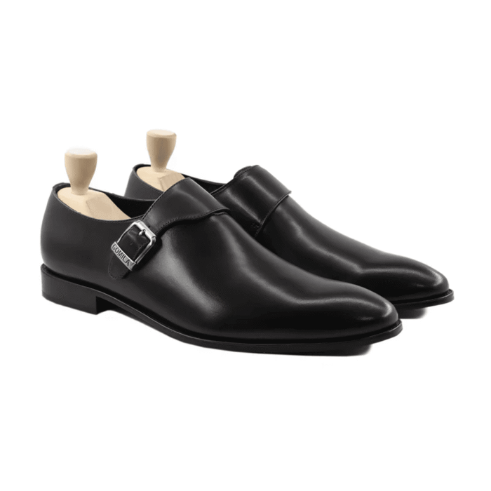 Douglas Black Leather Single Monk Strap Shoes