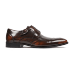 Galena Burnished Brown Leather High Shine Derby Shoes