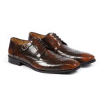 Galena Burnished Brown Leather High Shine Derby Shoes