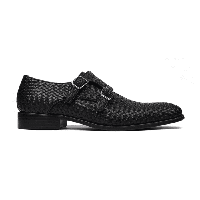 Garda - Men's Black Hand Woven Calf Leather Double Monkstrap