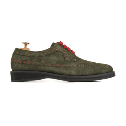Geneva Olive Green Kid Suede Derby Shoes