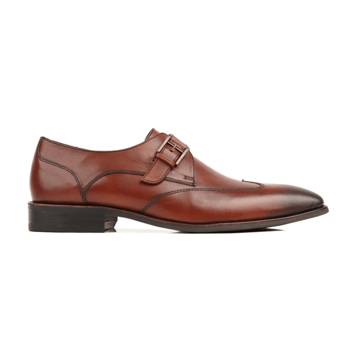 Greeley Burgundy Brown Leather Single Monk Strap Shoes